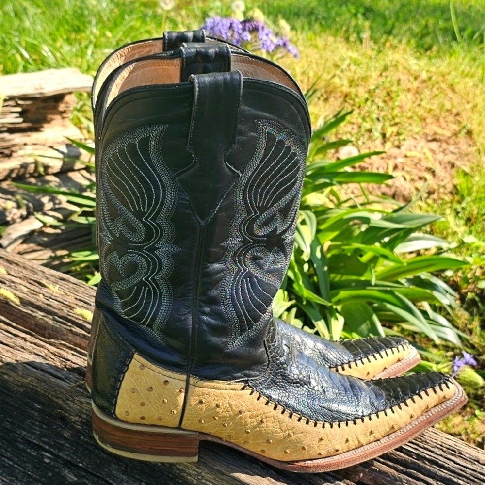 Olvera Ostrich Leather Cowboy Boots Men Sz MX 28/US 10 Two Tone Western Handmade